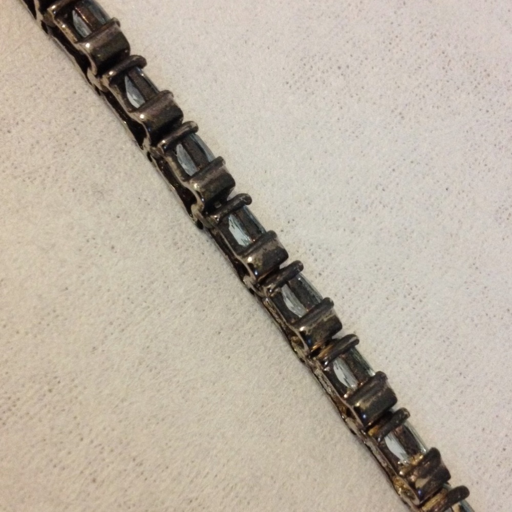 Silver Tennis Bracelet Link Blue Oval Faceted Gemstones Topaz? Vintage Jewelry - Picture 9 of 9
